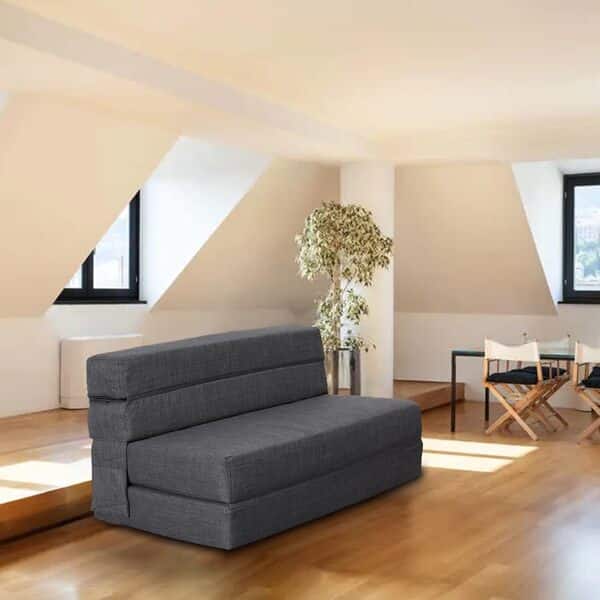 ANONER Canape Lit 1 Place, Canapé de Sol Convertible en Mousse à Mémoire de Forme & Oreiller, Canape Une Place Lit pour Chambre Salon, Matelas Pliant Sofa Gris Foncé