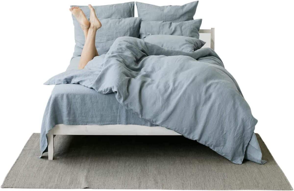 Avis sur la parure de lit My Linen Home en lin lavé bleu gris