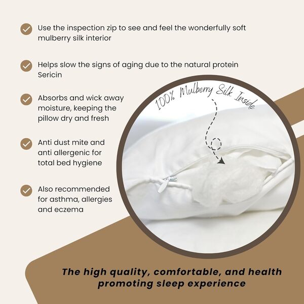 Silk Bedding Direct. Une Paire d'Oreillers Remplis de Soie de Mûrier. Luxe. Hypoallergénique. 40cm x 40cm. Certification: Oeko-TEX® Standard 100.