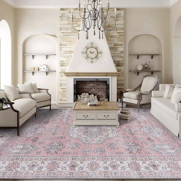 Taleta ALU Grand tapis lavable pour salon, chambre à coucher, cuisine, salle à manger - Rose - 240 x 340 cm