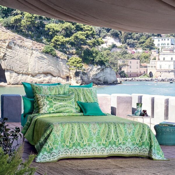 Bassetti Mergellina 9327423 Parure de lit avec 2 taies d'oreiller en 100% Satin de Coton Vert V1 200 x 200 cm