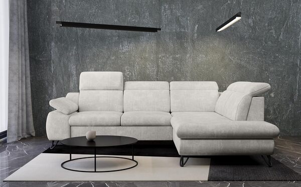 Robin Inspire Canapé d'angle Convertible en Forme De L Canapé Lit Multifonctionnel Autonome avec Espace De Rangement en Tissu Chenille Écru Iverto 263 x 206 x 95 cm Droite