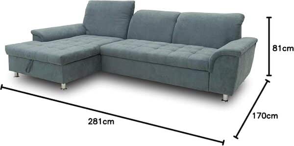 DOMO. collection Franzi Canapé d'angle, Convertible, Coffre de lit et Fonction Dossier, canapé d'angle rembourré, 279 x 170 x 81 cm (l x p x h), Gris