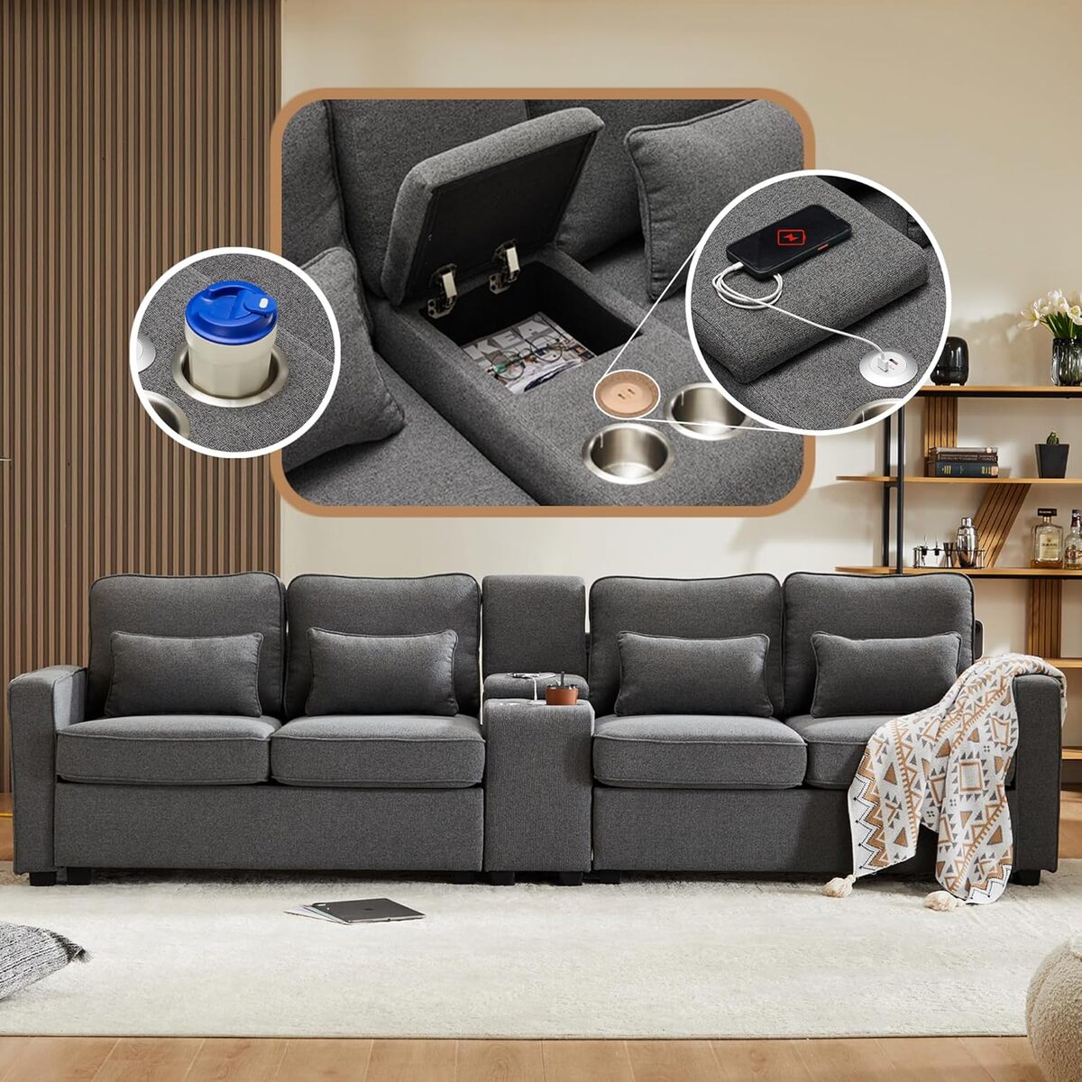 Test du canapé Zepneiy 4 places avec ports USB et porte-gobelets