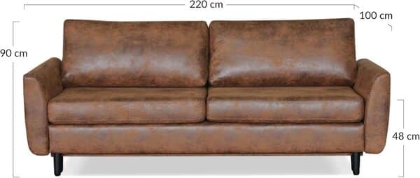 Lisa Design - Canapé Convertible Dan en Microfibre - Canapé Lit - Sofa Marron 3 Places - Salon Industriel/Vintage/Rétro