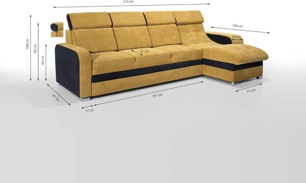 Robin Inspire Bristol Canapé d'angle avec Fonction de Couchage Canapé-lit avec Compartiment de Couchage Coffre de Rangement Gauche Beige/Marron 313 x 169 x 95 cm