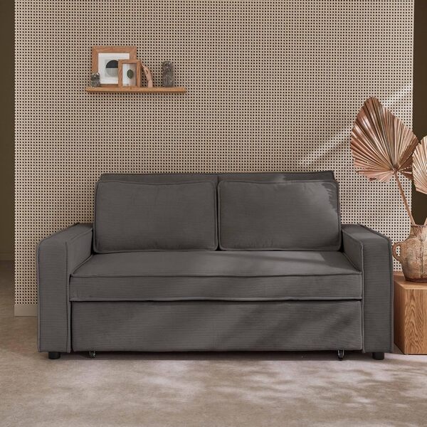 sweeek - Canapé Convertible 3 Places Gris Velours côtelé. Banquette. lit. canapé