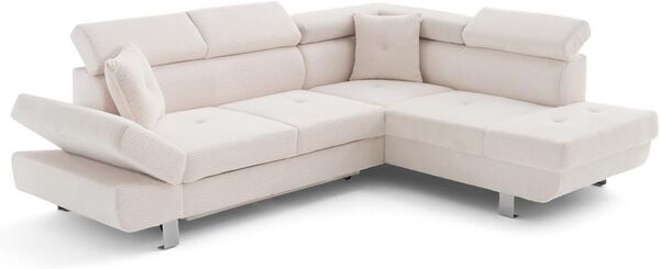 Bestmobilier - Lisbona - canapé d'angle Droit 5 Places Convertible avec têtières en Velours côtelé, Beige