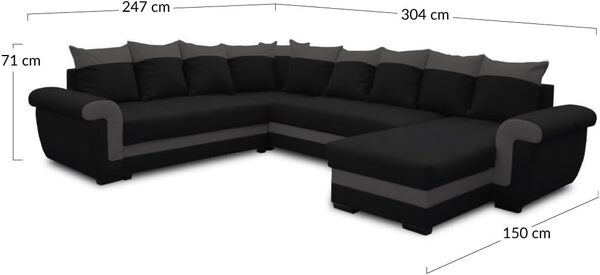 Bestmobilier - Canapé Panoramique d'angle Convertible avec Coffre Réversible Henry en Tissu - Canapé Lit - Grand Sofa XXL Noir/Blanc 7 Places - Angle Droit - ou Gauche - Salon