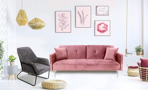 Menzzo Canapé Convertible 3 Places Carla Velours Rose