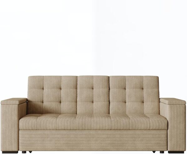 CONCEPT USINE - Canapé Convertible 3 Places en Velours Côtelé | NOHO Beige | Modulable très Pratique | Design Contemporain | Lit 2 Places : Couchage 160 x 160 cm | Structure Bois Massif et Plywood