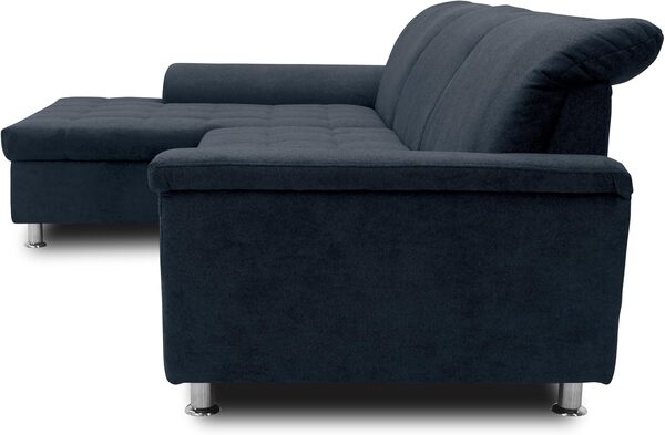 DOMO. collection Franzi Canapé d'angle Convertible et Fonction Dossier, en Forme de L, canapé d'angle rembourré, 279 x 170 x 81 cm (l x p x h), Bleu foncé
