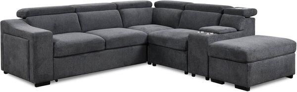 Mobilier-Deco Malone XL - Canapé d'angle Convertible avec Coffre en Tissu Gris - Angle Droit