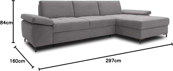 DOMO. collection Curacao Canapé d'angle Convertible avec Ressorts et accoudoirs en Forme de L, canapé Convertible, Coin rembourré, 297 x 160 x 84 cm (l x p x h), Gris foncé