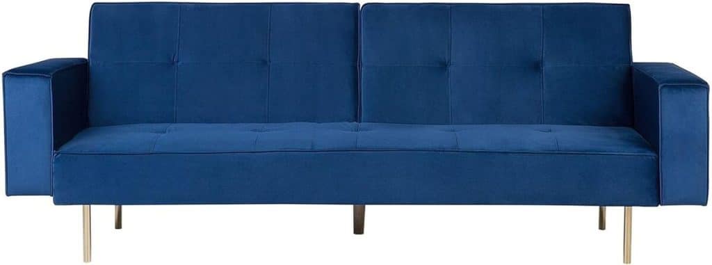 Avis canapé clic-clac Beliani : velours bleu et design glamour