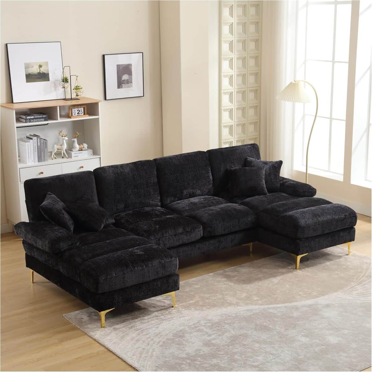 Avis : canapé sectionnel moderne Sapgaks 4 places en tissu chenille noir