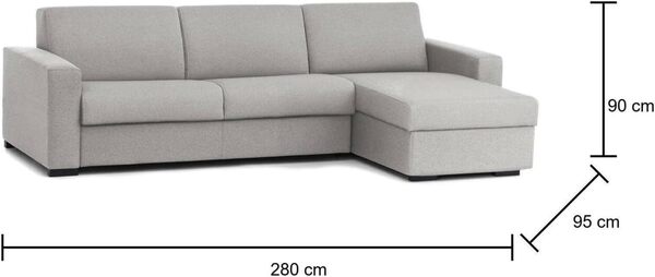 Talamo Italia - Canapé d'angle convertible Alicya, Canapé avec péninsule conteneur réversible, Accoudoirs standards, 100% Made in Italy, 280x95h90 cm, Gris