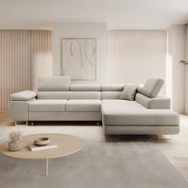 INTENSE DECO Canapé d'angle Droit Convertible Marius Tissu Beige