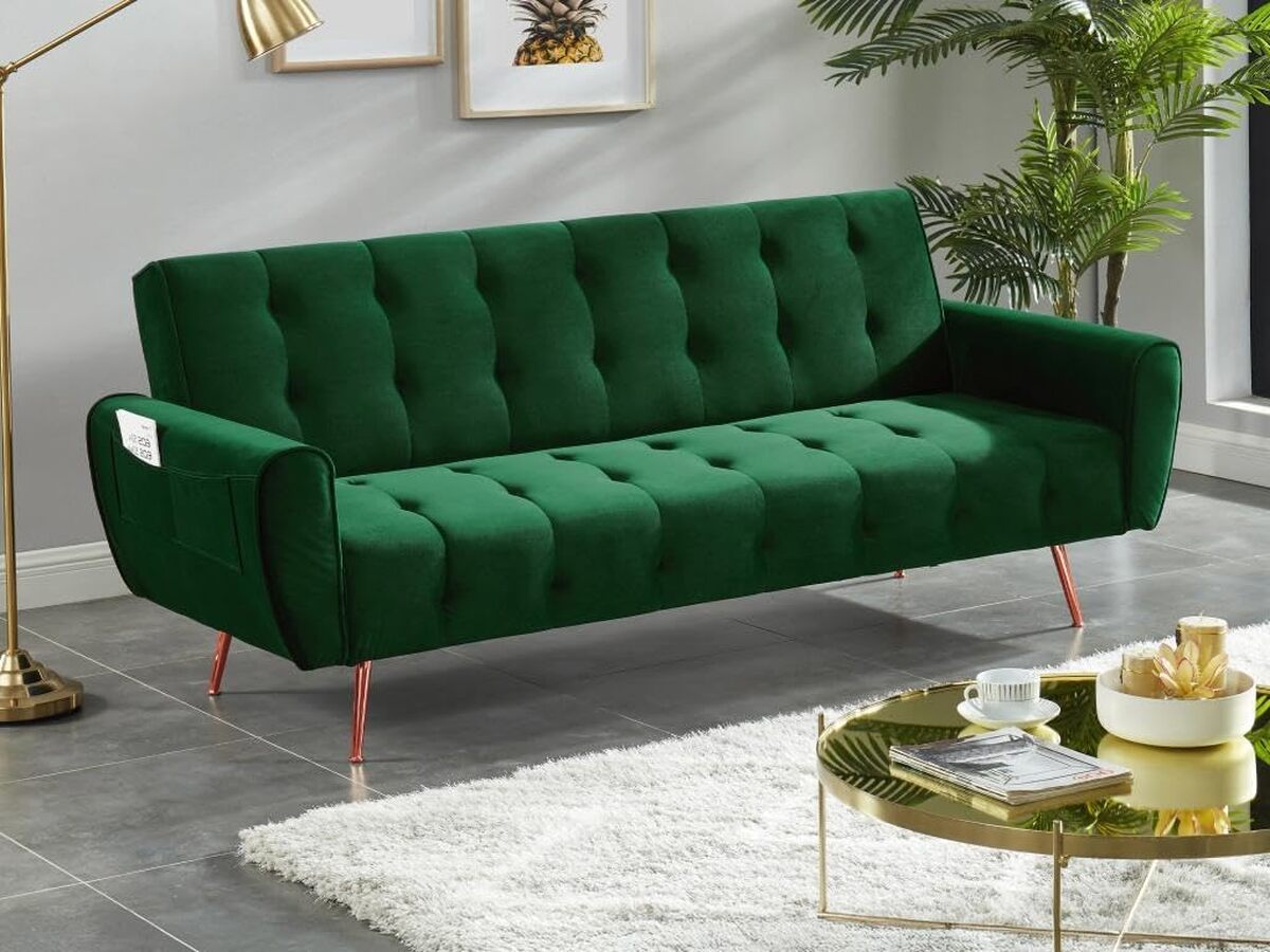 Avis sur le canapé convertible POLANI : confort et style en velours vert sapin