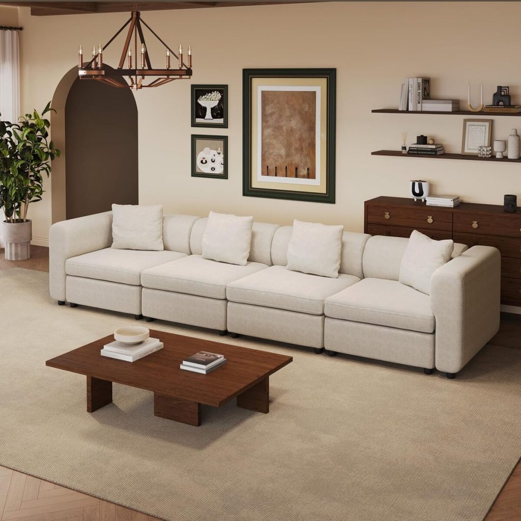 Avis sur le canapé sectionnel 4 places Miuuod : confort et élégance en velours beige