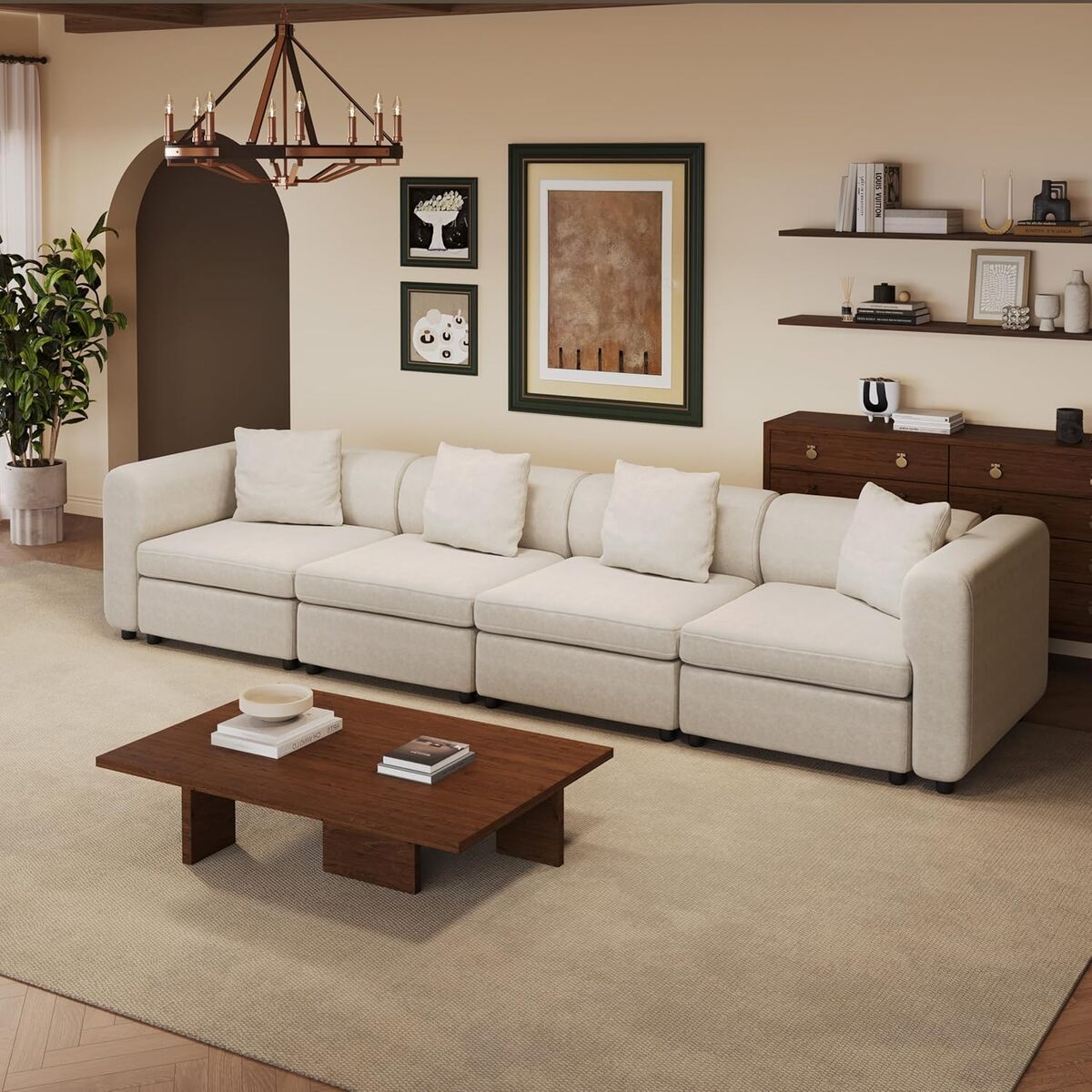 Avis sur le canapé sectionnel 4 places Miuuod : confort et élégance en velours beige