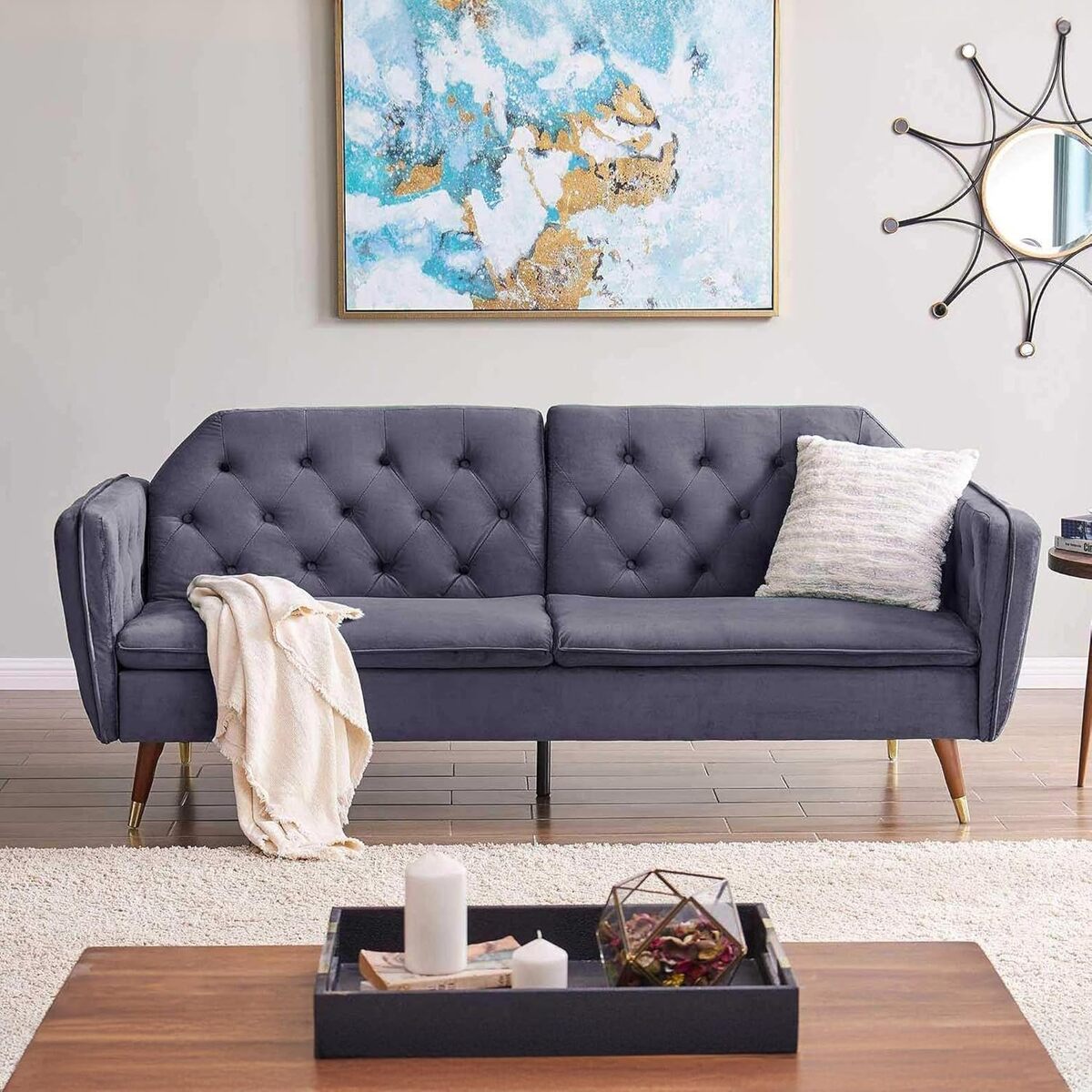 Test : canapé clic-clac Mobilier-Deco Manon en velours gris