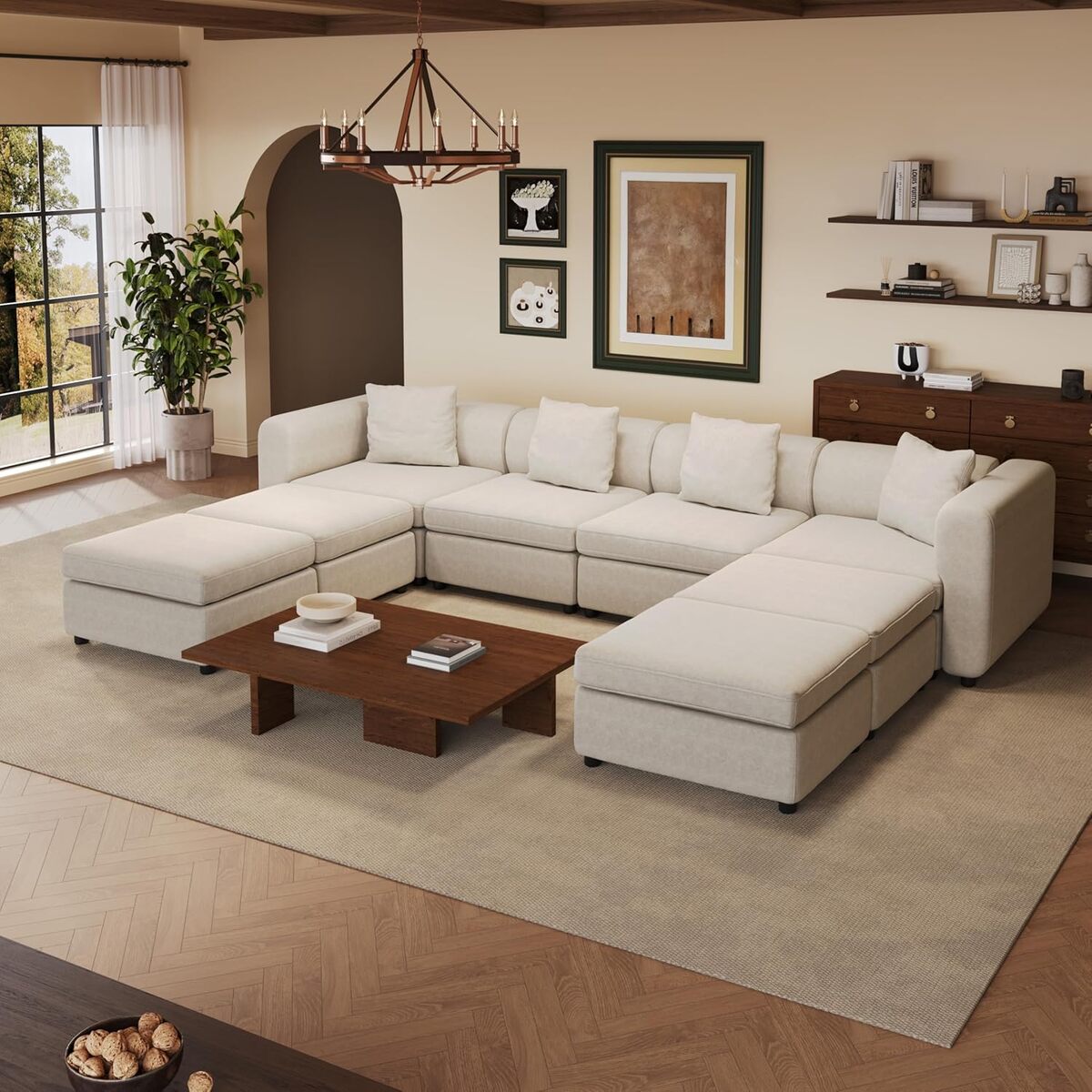Test : canapé Miuuod sectionnel 8 places convertible en velours beige