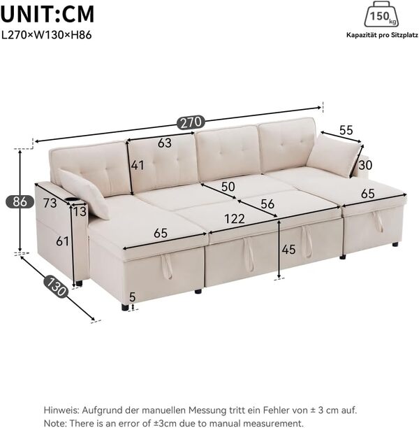 Canapé d'angle Convertible avec Fonction Couchage,canapé 4 placesen U avec Porte-gobelet et espaces de Rangement,Tissus en Coton et Lin,adapté aux familles,Salons et Autres lieux (Beige)