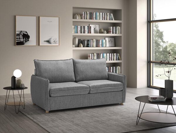 EVERGREENWEB Canapé-Lit Convertible en Lit 2 Places avec Matelas Double Memoire de Forme Pliable, Tissu Rembourré Gris, Dossier avec Coussins Amovible, Moderne Système de Couchage, 170x90x75cm | GRACE