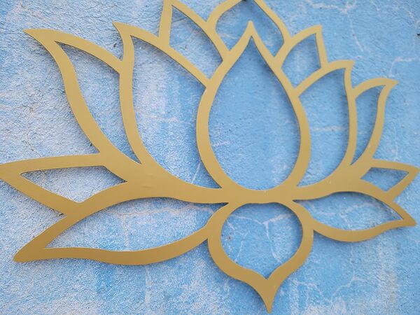 MetalArtWallDecor Fleur de Lotus, Décoration Murale en Métal, 80 x 60 cm, Doré, Art Déco, Salle de Séjour, Chambre