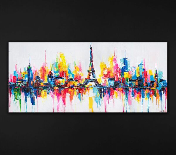 YS-Art Images colorées Paysages Peintures Ville Acrylique sur Toile Toile Peinte à la Main Peinture Acrylique Murale Moderne Décoration de Maison Bureau Véritable Art 115x50 cm