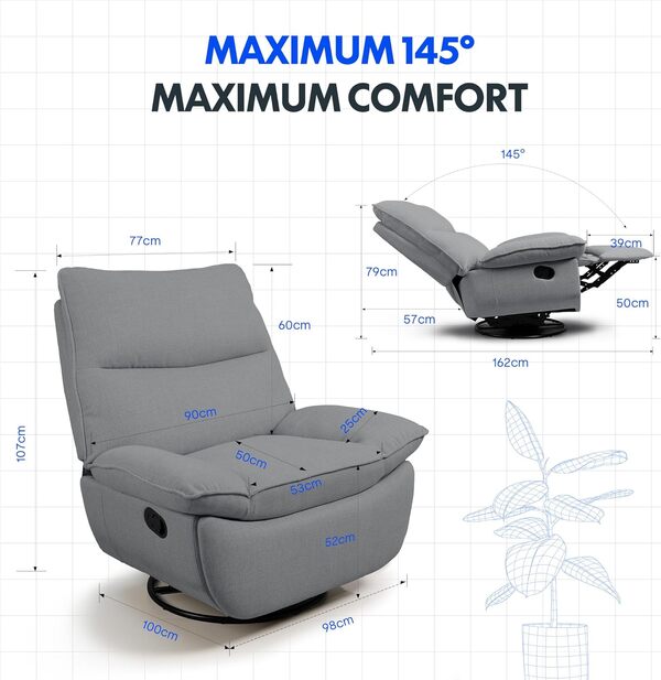 FLEXISPOT XC6 Fauteuil de Relaxation avec Bascule, Pivotant 360° avec Capacité de Charge 160Kg, Dossier Inclinable, Repose-Pied et Pochette, Gris Clair