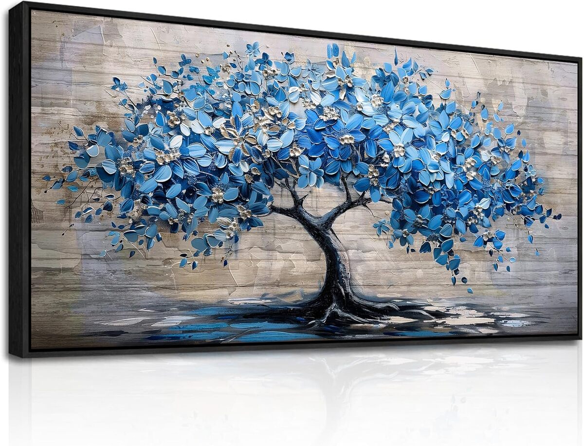 Avis : cadre mural moderne hyidecorart Arbre à fleurs bleues