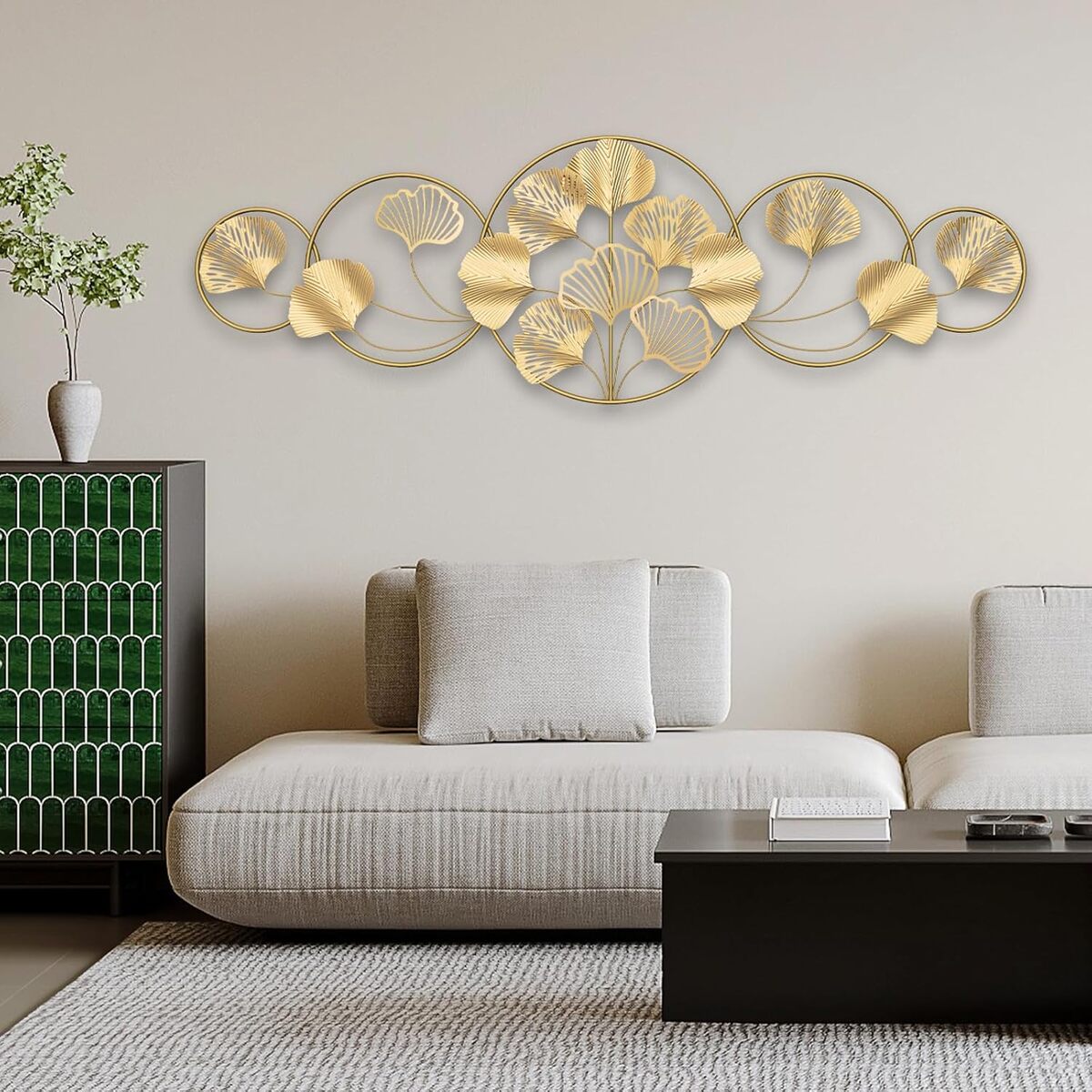 Avis sur la décoration murale QHENS ginkgo métal doré