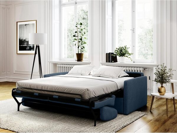 LOUNGITUDE - Agathe - Canapé Convertible - Express - 3 Places - Véritable Matelas - en Tissu - Bleu foncé -L198cm
