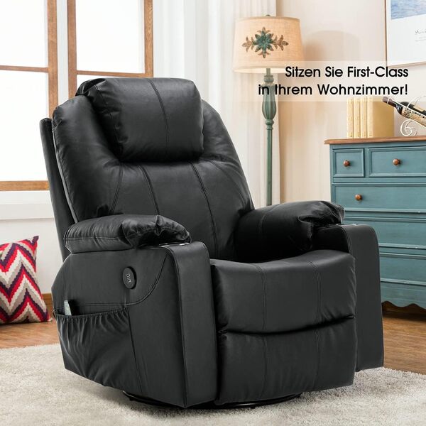 MCombo Fauteuil de Massage en Cuir - Fauteuil TV Relax Pivotant USB
