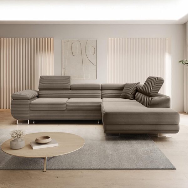 INTENSE DECO Canapé d'angle Droit Convertible Marius Velours côtelé Taupe