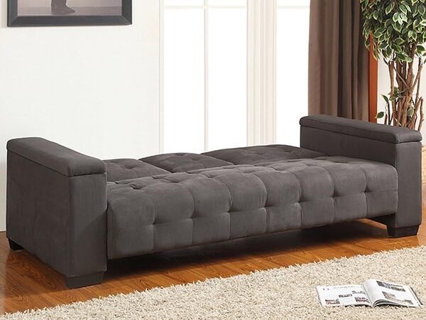 Vente-unique - Canapé 3 Places clic-clac en Microfibre Devonshire avec Tablette Centrale Rabattable - Gris