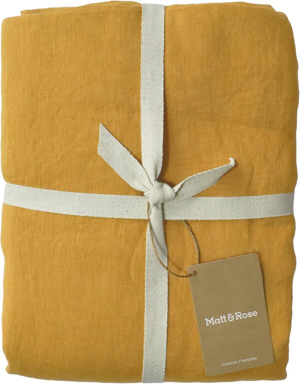 MATT & ROSE Drap Housse 140x190/200 cm Uni Lin LAVÉ | 100% Lin Lavé | Oeko-TEX | 140g/m² | Safran
