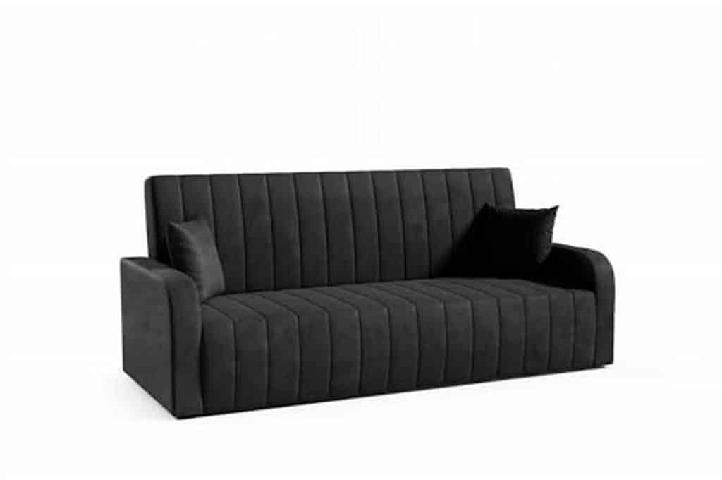 Test du canapé extensible 3 places Likma Otto noir : fonction lit et rangement