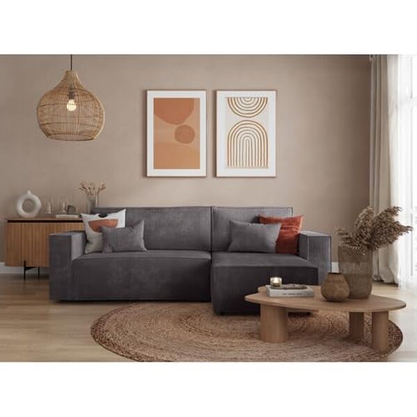 Découvrez notre avis sur le canapé d'angle Loungeitude, un modèle convertible et réversible en velours gris alliant style et fonctionnalité pour votre salon