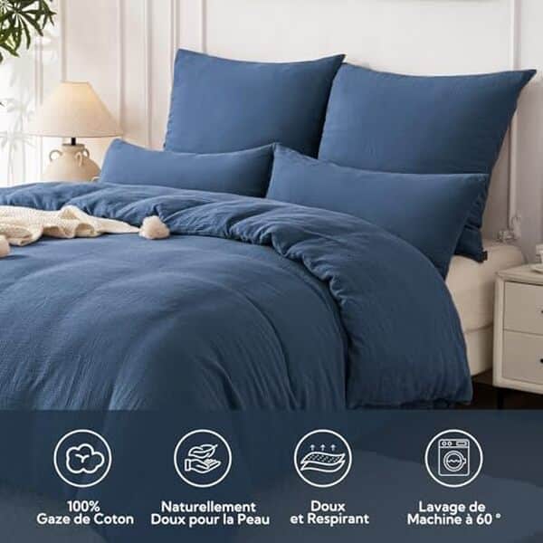 Découvrez notre avis sur la housse de couette soulful gaze en coton bleu foncé : confort, style et qualité pour une chambre à coucher raffinée