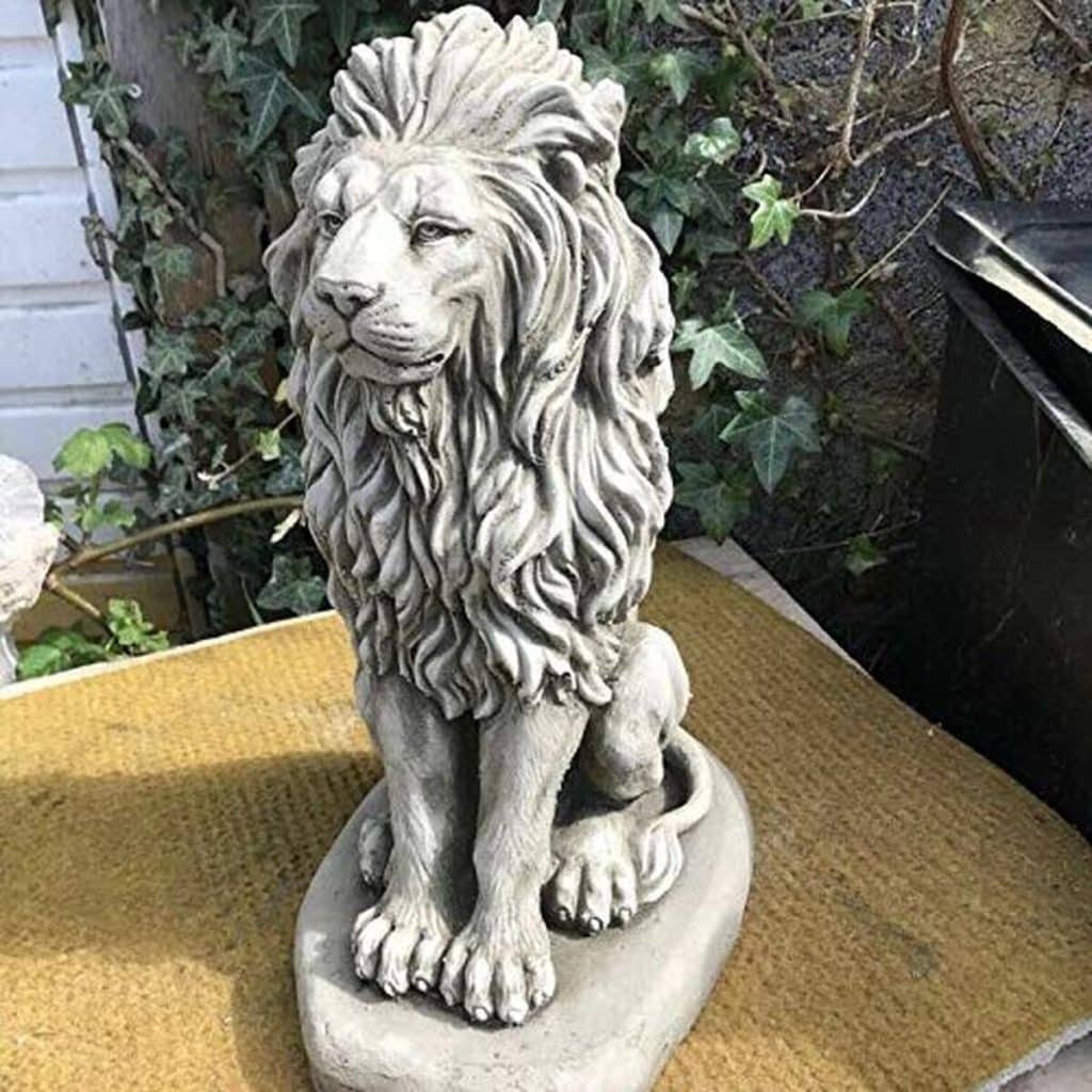Avis : statue de lion droit en pierre reconstituée