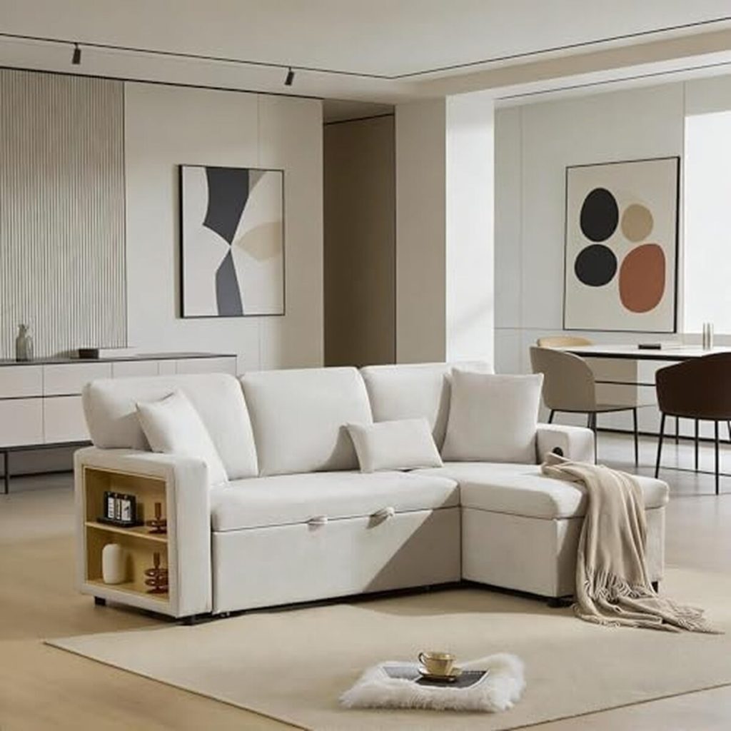 Test : canapé Convertible Zepneiy 3 Places En L Avec Usb Et Étagère