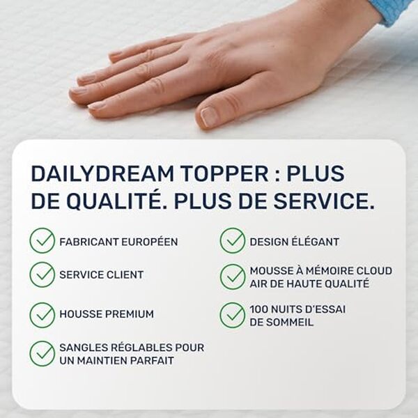 Découvrez notre test détaillé du surmatelas dailydream 200x200 cm : confort, qualité et performance de la mousse à mémoire de forme analysés. 