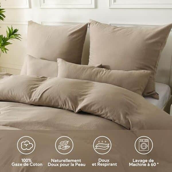Découvrez notre avis complet sur la housse de couette Soulful 220x240 en gaze de coton beige-café : qualité, confort et style pour votre literie.