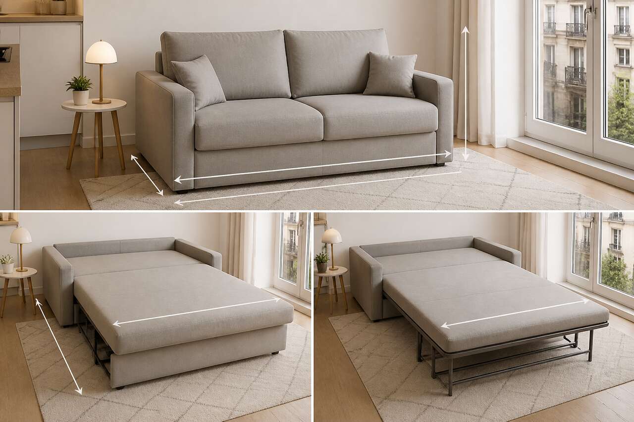 Mesures essentielles : largeur, profondeur et espace de dépliage Mesures essentielles : largeur, profondeur et espace de dépliage